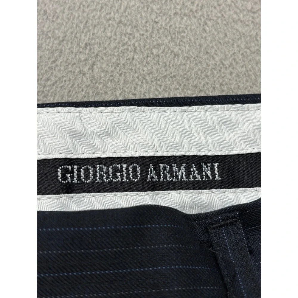 Vintage Giorgio Armani Mens Navy Blue Pinstripe Wool Blend Dress Pants Size 30